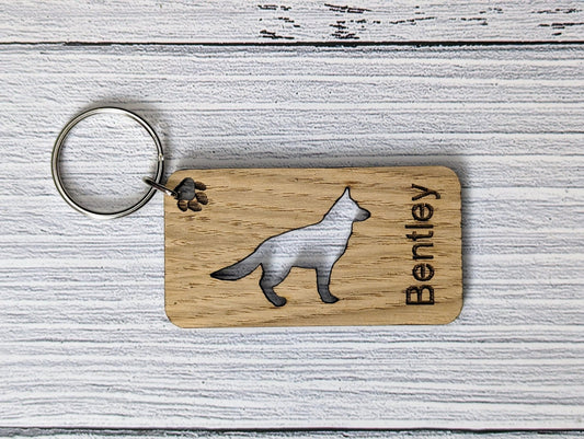 Personalised German Shepherd Wooden Keyring | Oak Dog Keychain | Gift For German Shepherd Parent | Doggy Key Tag Gift - CherryGroveCraft