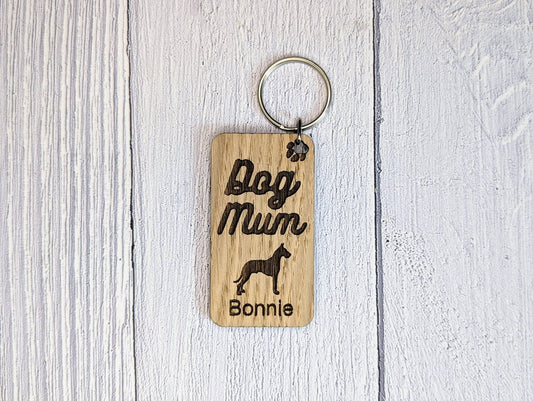Personalised Great Dane Dog Mum Wooden Keyring | Oak Dog Keychain | Gift For Great Dane Parent | Doggy Key Tag Gift - CherryGroveCraft