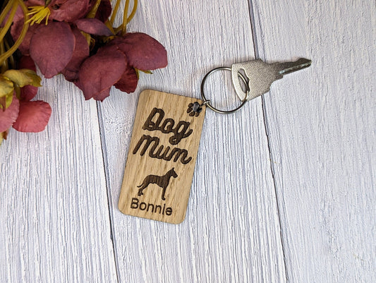 Personalised Great Dane Dog Mum Wooden Keyring | Oak Dog Keychain | Gift For Great Dane Parent | Doggy Key Tag Gift - CherryGroveCraft