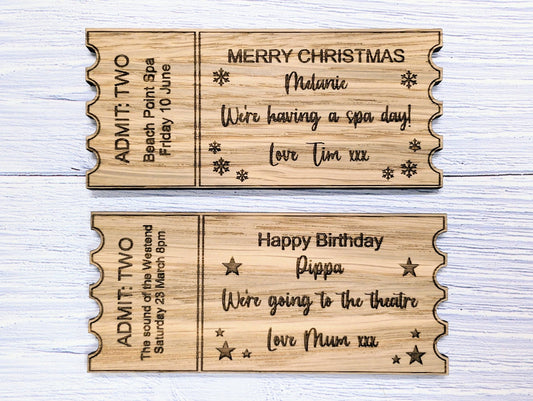 Personalised Magic Ticket - Custom Gift Experience Ticket in Oak Veneer - Perfect for Birthdays, Christmas, Anniversaries, Special Occasion - CherryGroveCraft
