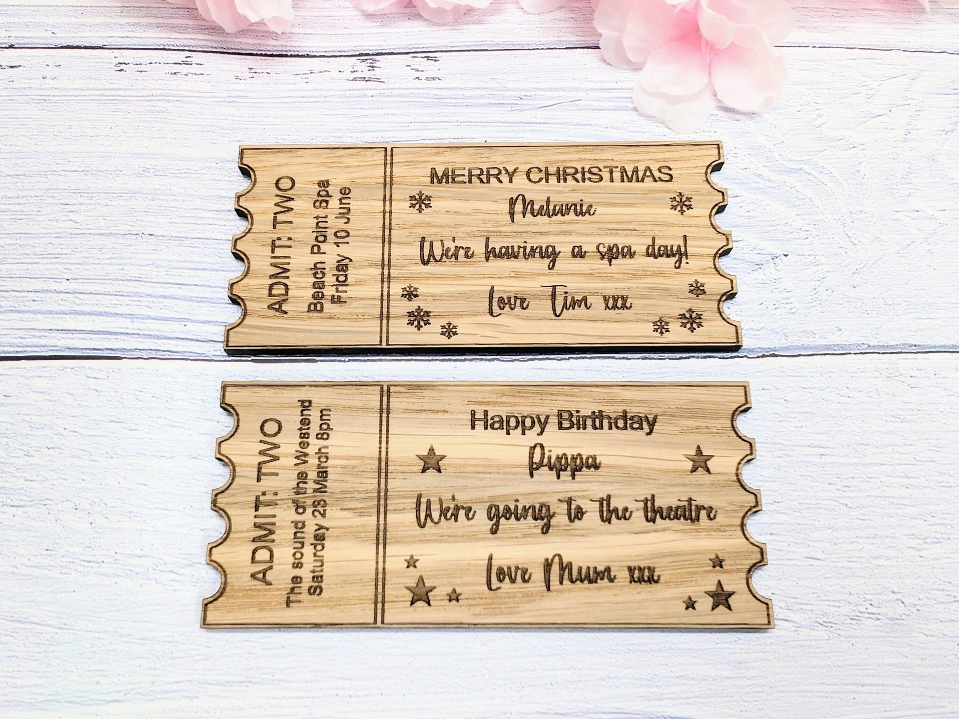 Personalised Magic Ticket - Custom Gift Experience Ticket in Oak Veneer - Perfect for Birthdays, Christmas, Anniversaries, Special Occasion - CherryGroveCraft
