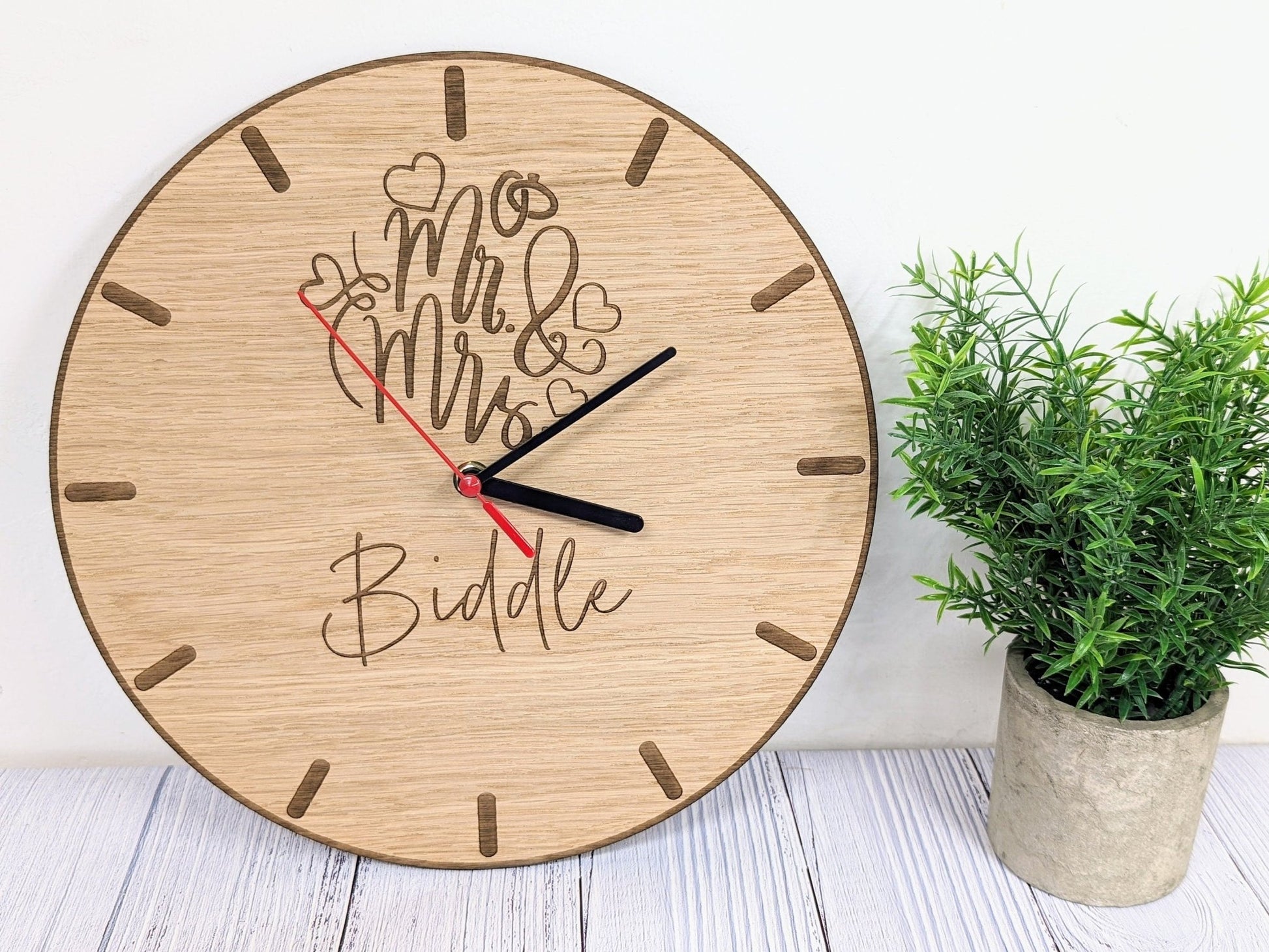 Personalised 'Mr & Mrs' Wooden Clock - 30cm Eco Gift Idea - CherryGroveCraft