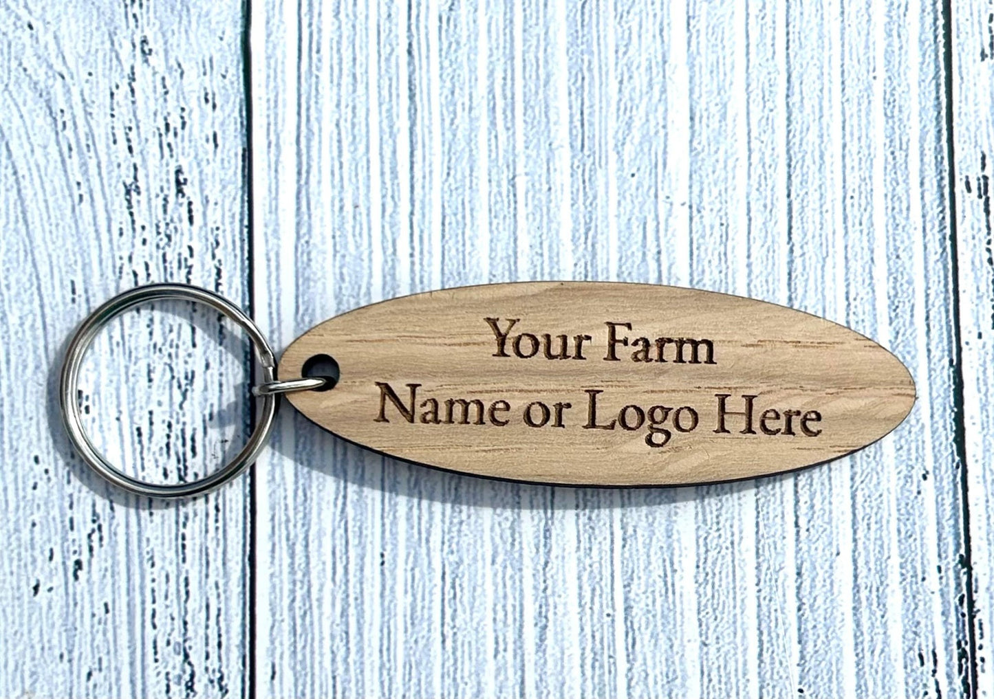 Personalised Oval Farm Keyrings | Custom Keyfobs | Wooden Keyring | Bulk | Gifts For Farmers | Oak Keyring | Bulk Keyrings Farm Business - CherryGroveCraft