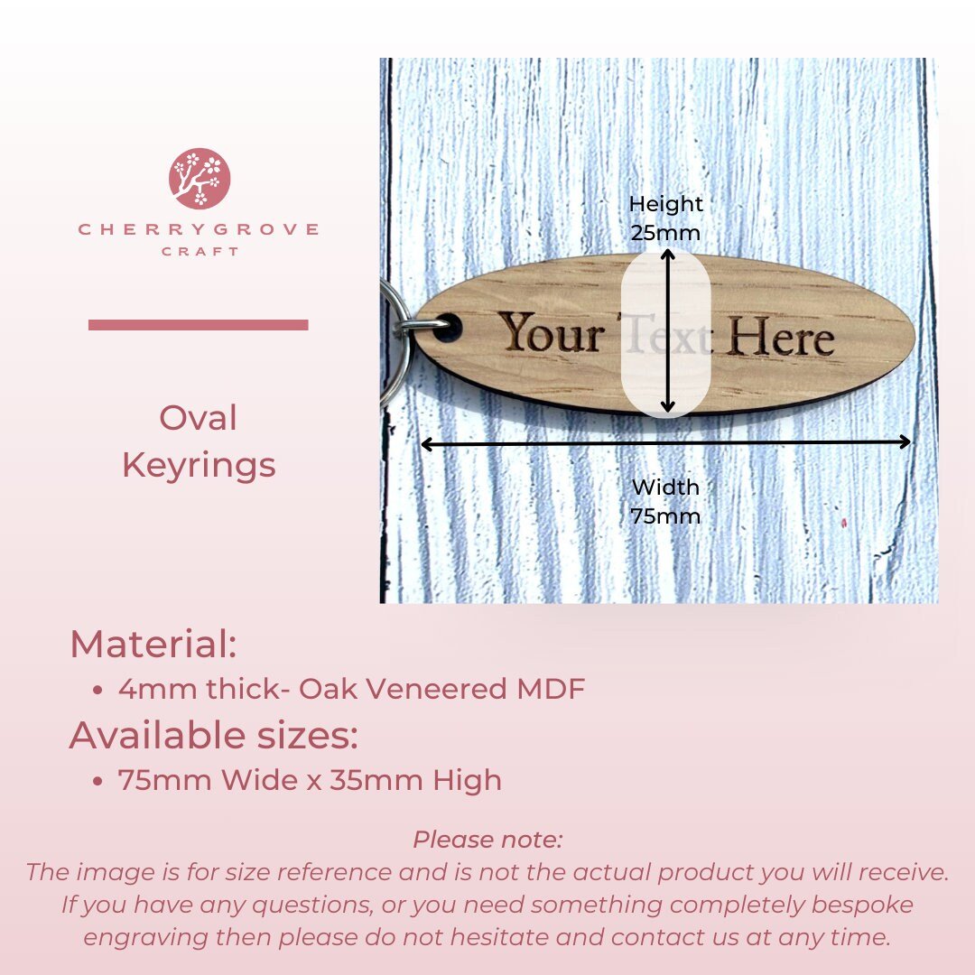 Personalised Oval Hotel Keyrings | Custom Keyfobs | Wooden Keyring | Bulk | Oak Keyring | Bulk Keyrings Business - CherryGroveCraft