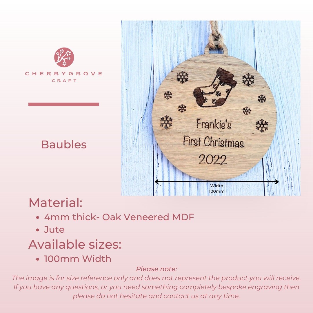 Personalised Paw Print Christmas Bauble in Oak Veneer MDF - Rustic Jute String - Stars or Hearts Cut-Out - Paw Print Gift - CherryGroveCraft
