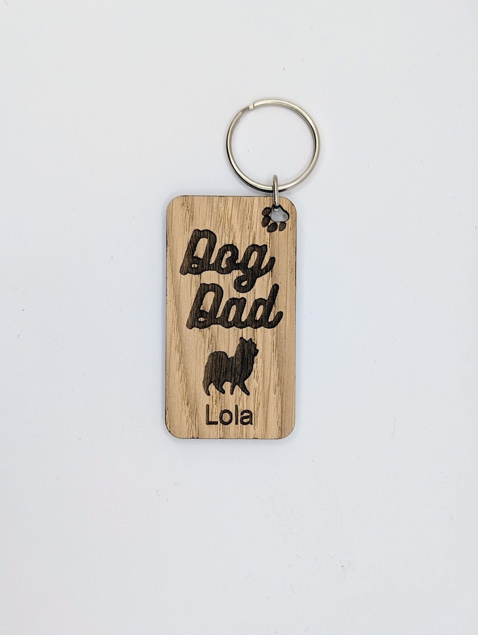 Personalised Pomeranian Dog Dad Wooden Keyring | Oak Dog Keychain | Gift For Pomeranian Parent | Doggy Key Tag Gift - CherryGroveCraft