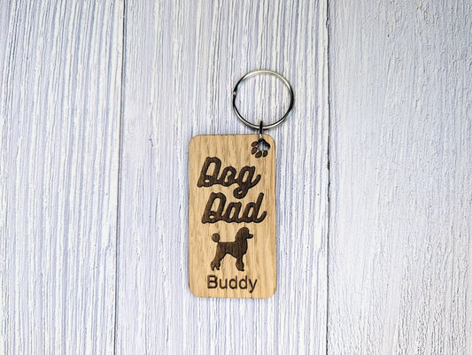 Personalised Poodle Dog Dad Wooden Keyring | Oak Dog Keychain | Gift For Poodle Parent | Doggy Key Tag Gift - CherryGroveCraft