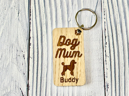 Personalised Poodle Dog Mum Wooden Keyring | Oak Dog Keychain | Gift For Poodle Parent | Doggy Key Tag Gift - CherryGroveCraft