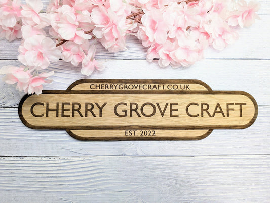 Personalised Railway Station Business Name Door Sign - Indoor Use - Oak MDF - Customisable Text, 4 Sizes - Eco-Friendly, British Rail - CherryGroveCraft