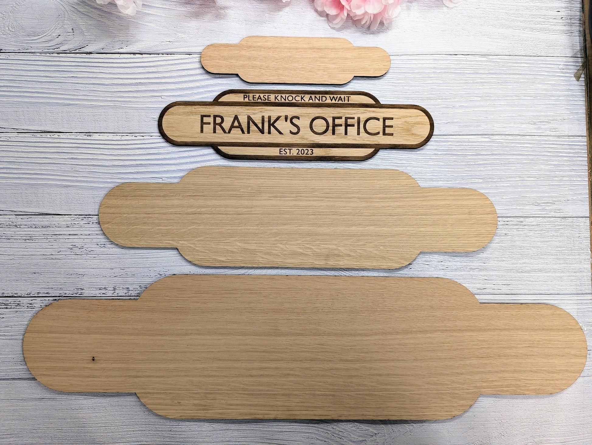 Personalised Railway Station Office Door Sign - Oak MDF - Customisable Text, 4 Sizes - Eco-Friendly, British Crafted Door Sign - CherryGroveCraft