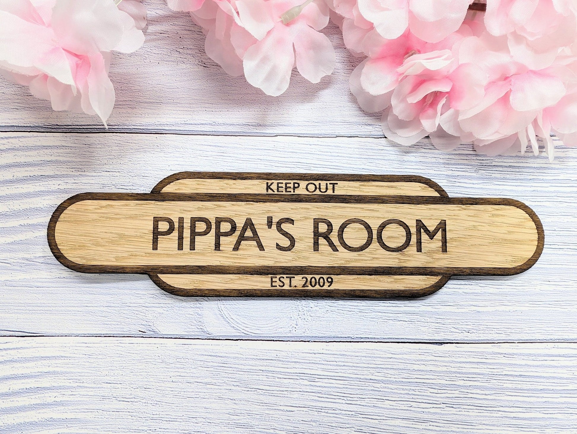 Personalised Railway Station Room Name Sign - Oak MDF - Customizable Text, 4 Sizes - Eco-Friendly, British Crafted Door Sign - CherryGroveCraft