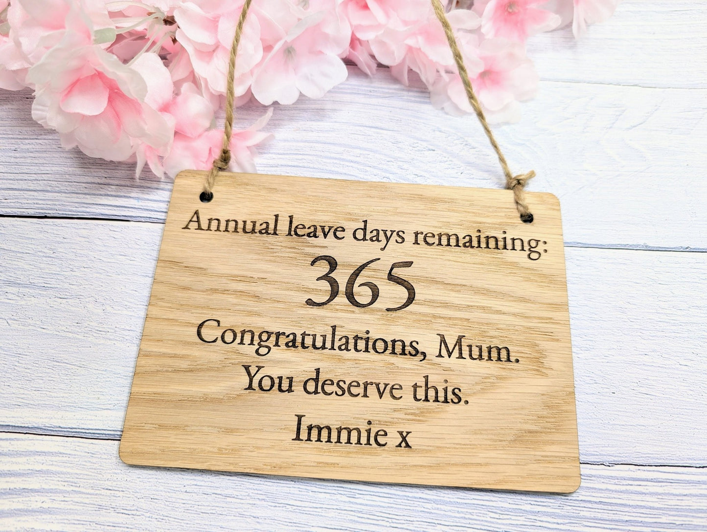 Personalised Retirement Sign in Oak Veneer - '365 Days Remaining' Keepsake - Custom Farewell Message Plaque | Perfect for Any Retiree - CherryGroveCraft