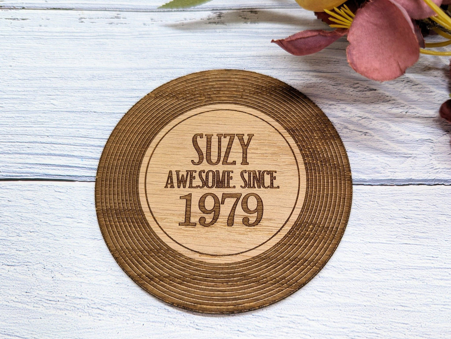 Personalised Retro Vinyl Record Coaster - "Awesome Since" - Custom Name & Birth Year - Unique Gift for Music Lovers - CherryGroveCraft