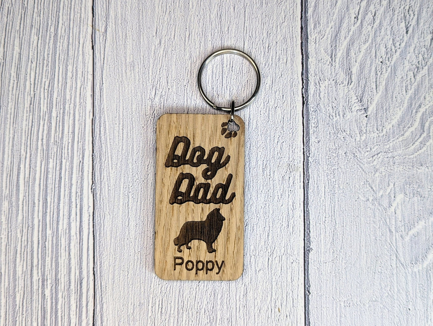 Personalised Rough Collie Dog Dad Wooden Keyring | Oak Dog Keychain | Gift For Rough Collie Parent | Doggy Key Tag Gift - CherryGroveCraft
