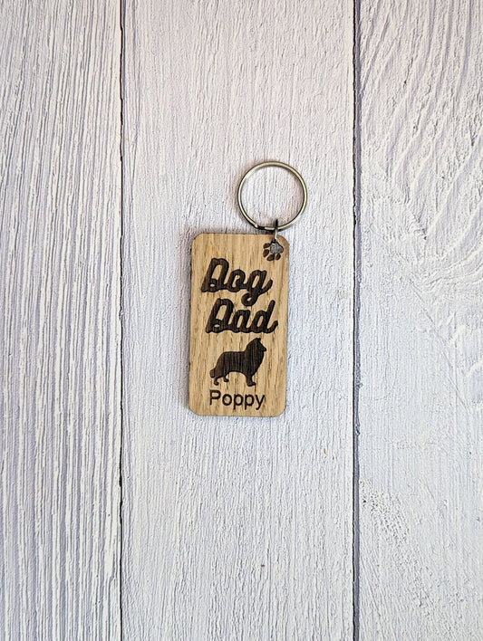 Personalised Rough Collie Dog Dad Wooden Keyring | Oak Dog Keychain | Gift For Rough Collie Parent | Doggy Key Tag Gift - CherryGroveCraft