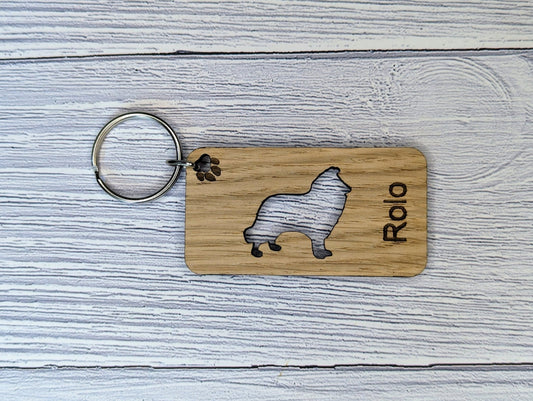 Personalised Rough Collie Wooden Keyring | Oak Dog Keychain | Gift For Rough Collie Parent | Doggy Key Tag Gift - CherryGroveCraft