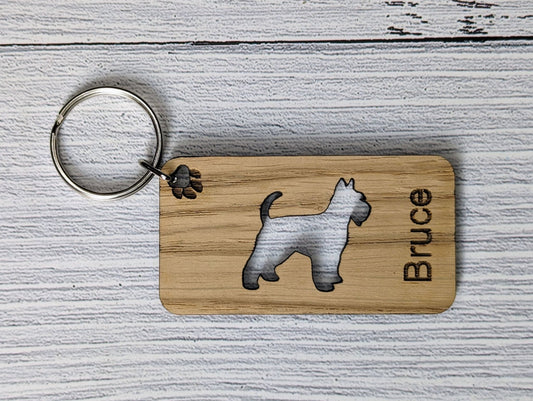 Personalised Schnauser Wooden Keyring | Oak Dog Keychain | Gift For Schnauser Parent | Doggy Key Tag Gift - CherryGroveCraft