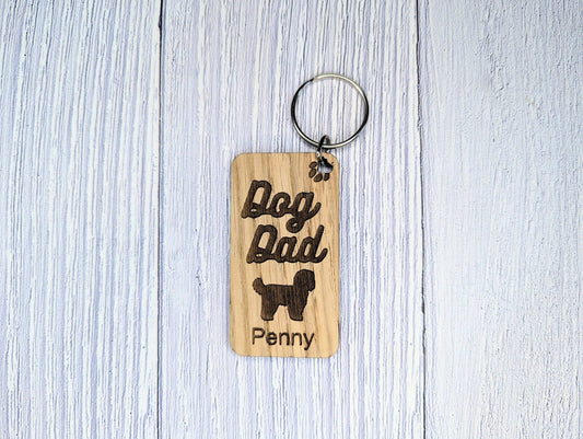Personalised Shih Tzu Dog Dad Wooden Keyring | Oak Dog Keychain | Gift For Shih Tzu Parent | Doggy Key Tag Gift - CherryGroveCraft