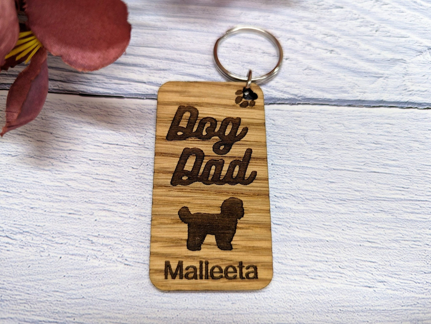 Personalised Shih Tzu Dog Parent Wooden Keyring - Custom Oak Keychain - Unique Gift for Shih Tzu Lovers - CherryGroveCraft