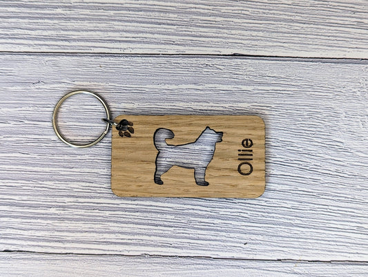 Personalised Siberian Husky Wooden Keyring | Oak Dog Keychain | Gift For Husky Parent | Doggy Key Tag Gift - CherryGroveCraft