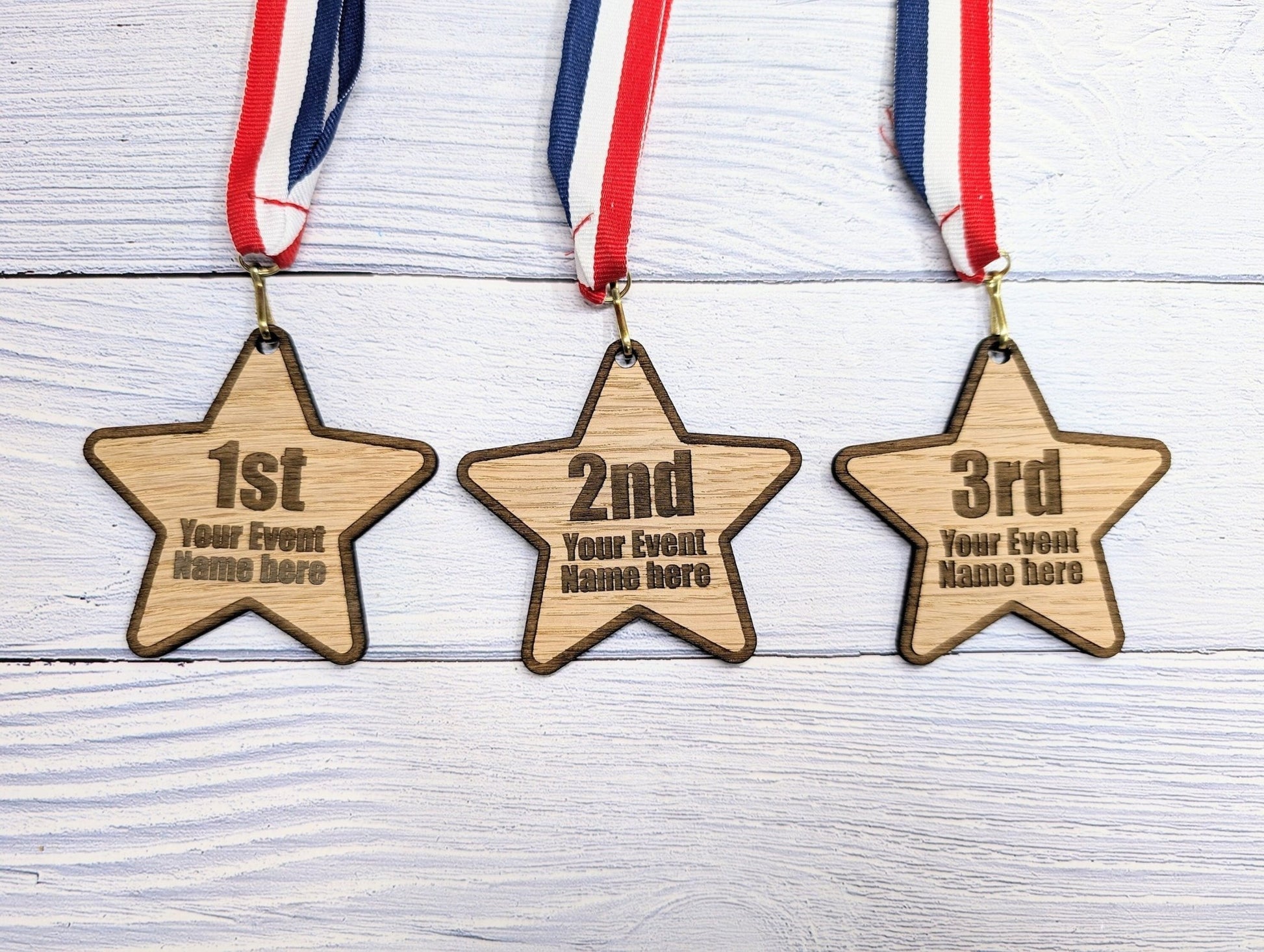 Personalised Star-Shaped Wooden Medals, Single or Bundle Pack - CherryGroveCraft