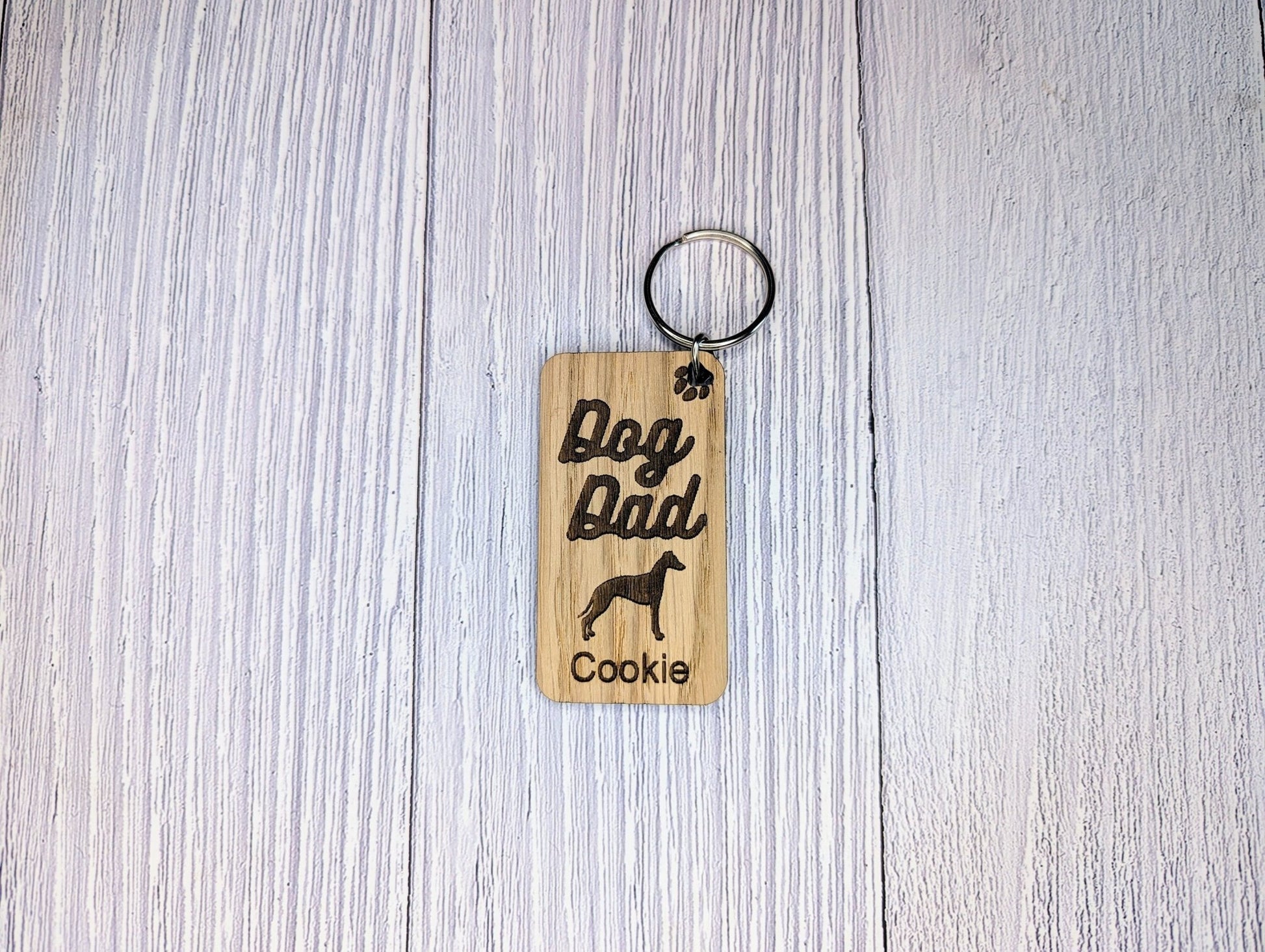 Personalised Whippet Dog Dad Wooden Keyring | Oak Dog Keychain | Gift For Whippet Parent | Doggy Key Tag Gift - CherryGroveCraft