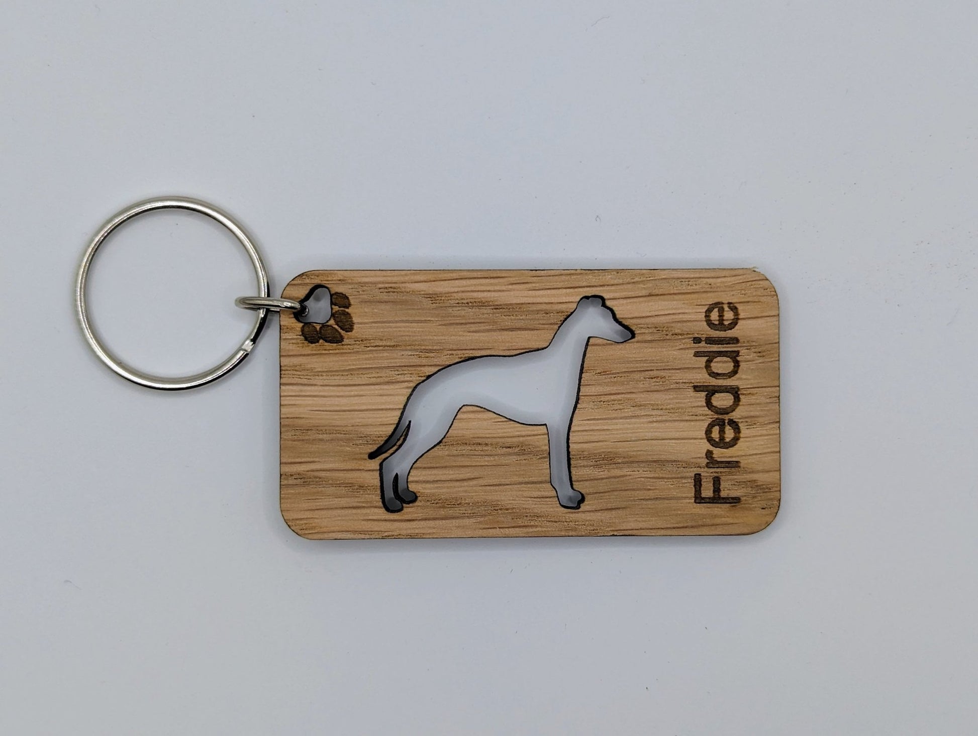 Personalised Whippet Wooden Keyring | Oak Dog Keychain | Gift For Whippet Parent | Doggy Key Tag Gift - CherryGroveCraft