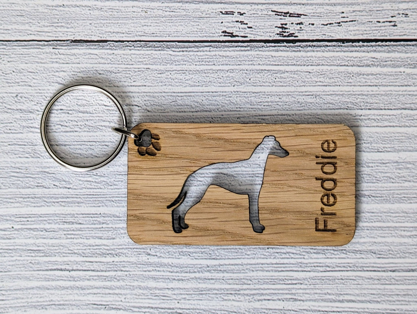 Personalised Whippet Wooden Keyring | Oak Dog Keychain | Gift For Whippet Parent | Doggy Key Tag Gift - CherryGroveCraft