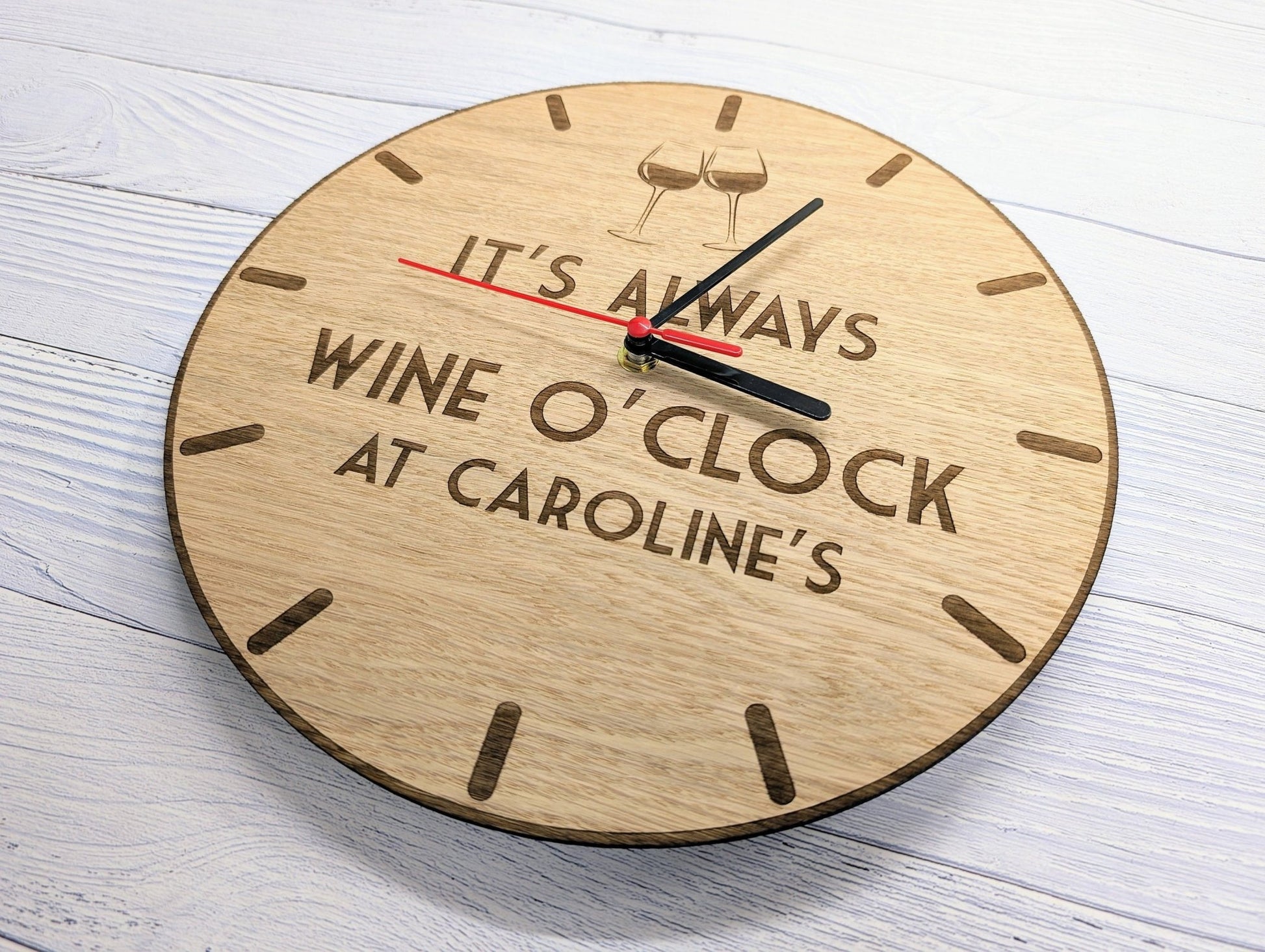 Personalised Wine O'Clock Wooden Wall Clock - 30cm - CherryGroveCraft