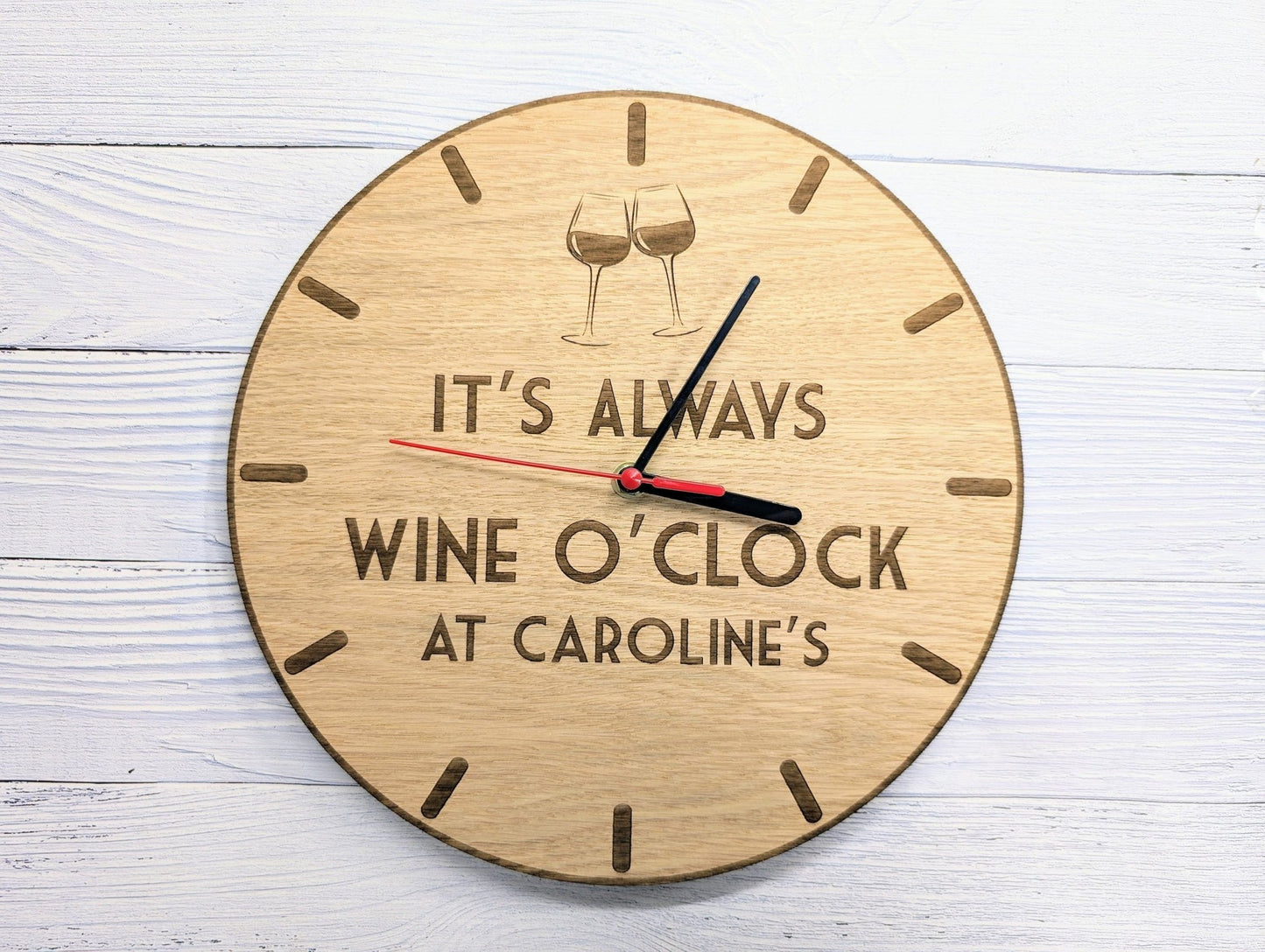 Personalised Wine O'Clock Wooden Wall Clock - 30cm - CherryGroveCraft