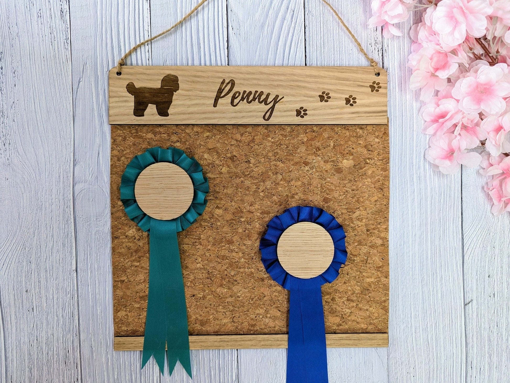 Personalised Wooden Bedlington Terrier Rosette Holder | Unique Display for Dog Show Awards | Custom Name Engraving | Perfect Gift - CherryGroveCraft