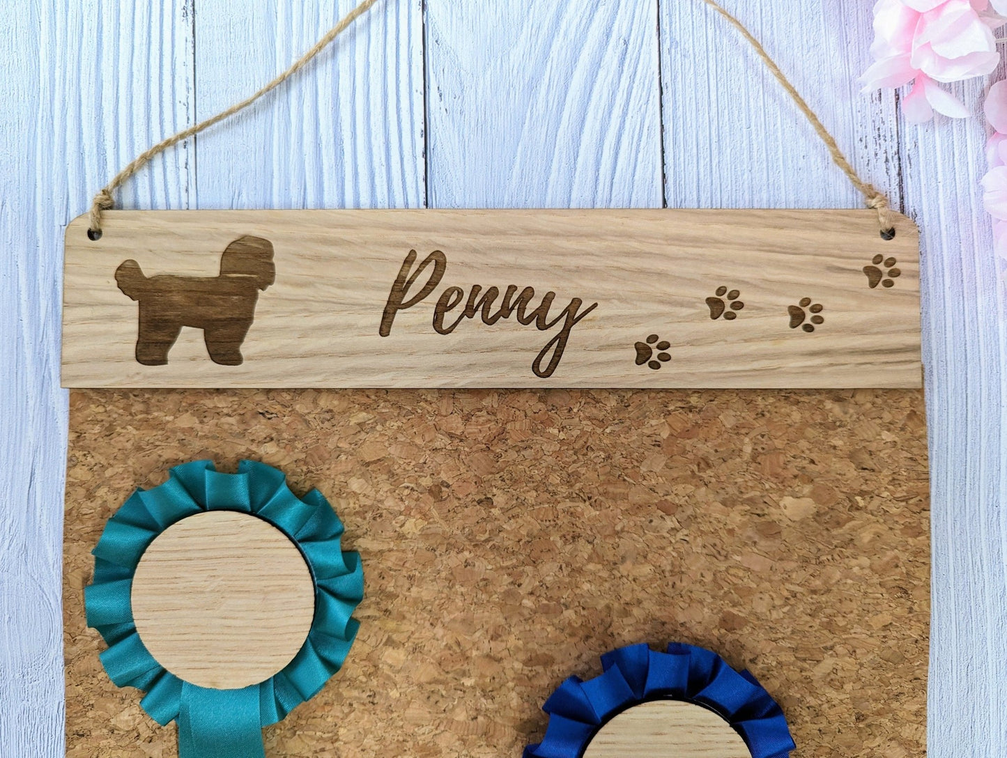 Personalised Wooden Bedlington Terrier Rosette Holder | Unique Display for Dog Show Awards | Custom Name Engraving | Perfect Gift - CherryGroveCraft