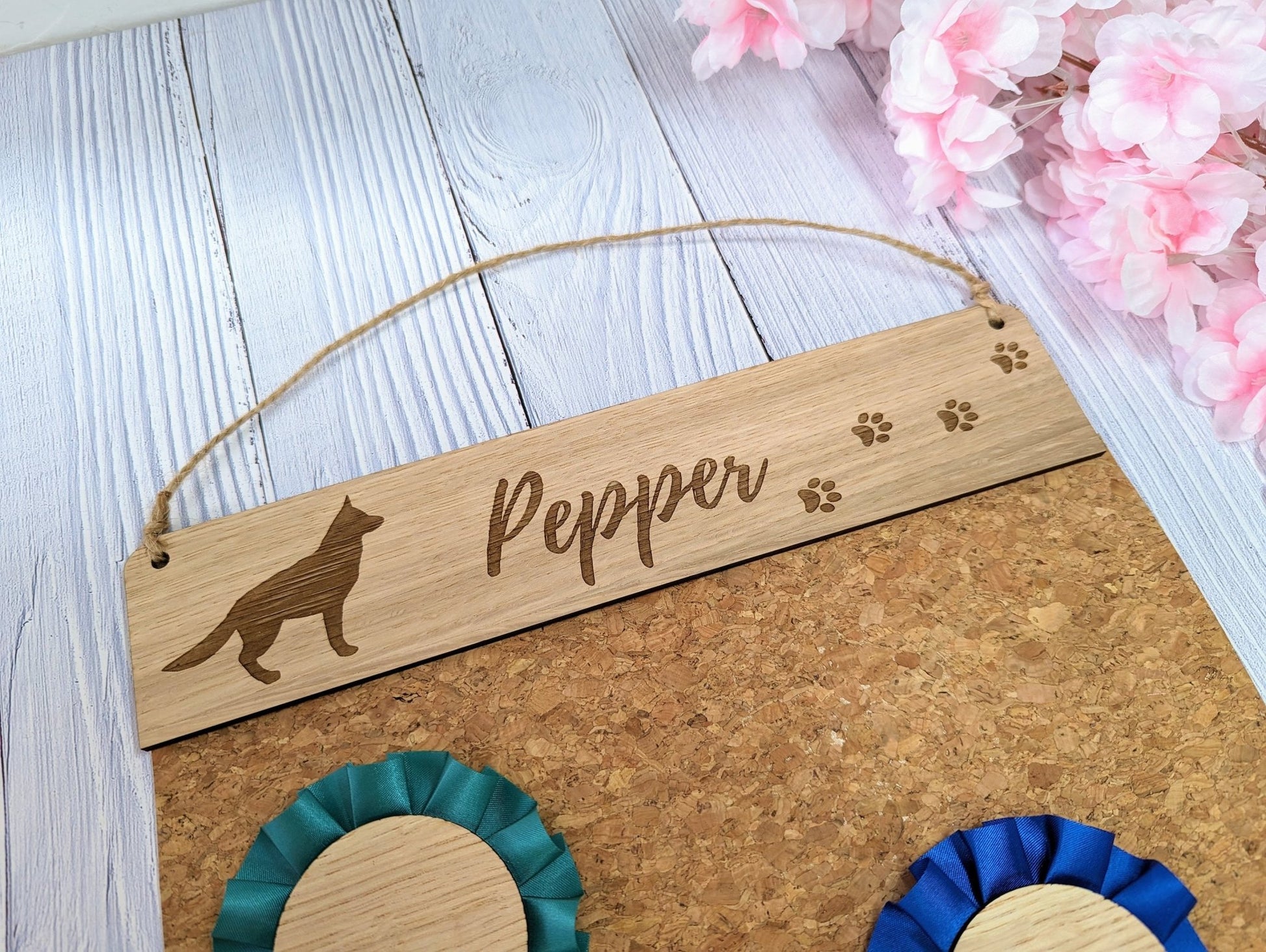 Personalised Wooden German Shepherd Rosette Holder | Unique Display for Dog Show Awards | Custom Name Engraving | Alsatian Lovers - CherryGroveCraft
