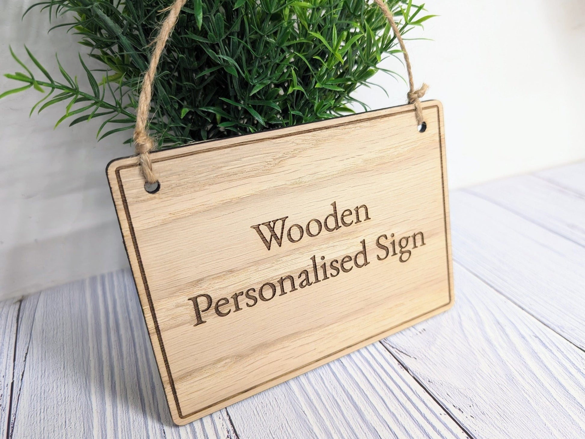 Personalised Wooden Hanging Sign with Border - CherryGroveCraft