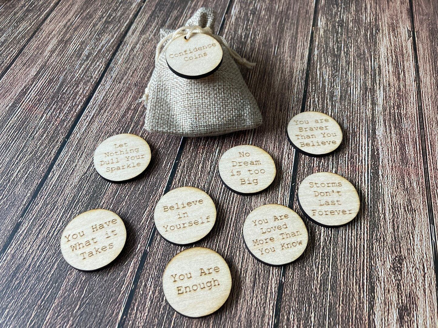 Personalised Wooden Hug Tokens (Confidence Coins) for Uplifting and Comforting Gifts - CherryGroveCraft