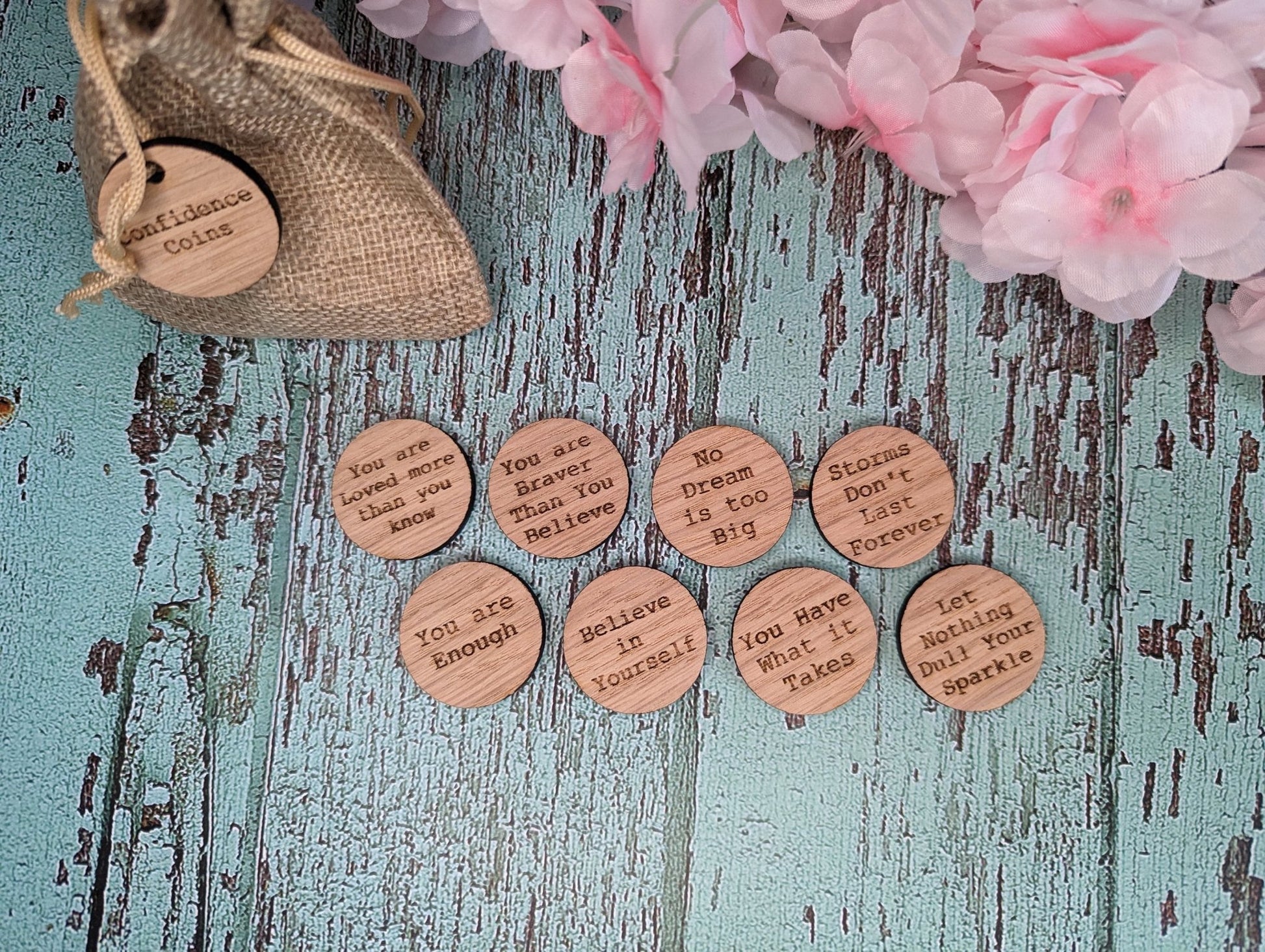 Personalised Wooden Hug Tokens - Oak Kindness Gifts - Gift for Friends - Wooden Tokens - Custom Engraved - Confidence Coins - CherryGroveCraft