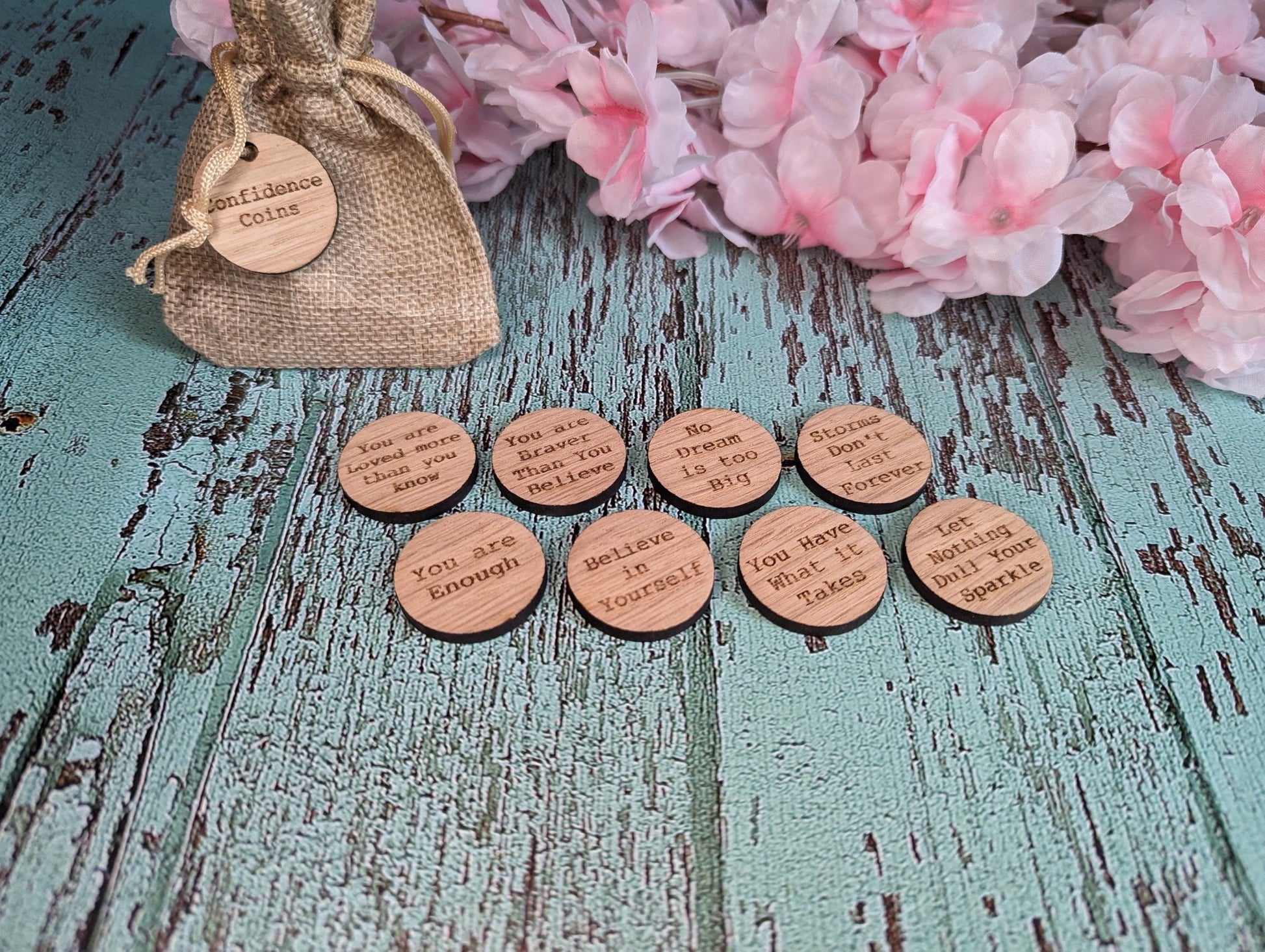 Personalised Wooden Hug Tokens - Oak Kindness Gifts - Gift for Friends - Wooden Tokens - Custom Engraved - Confidence Coins - CherryGroveCraft