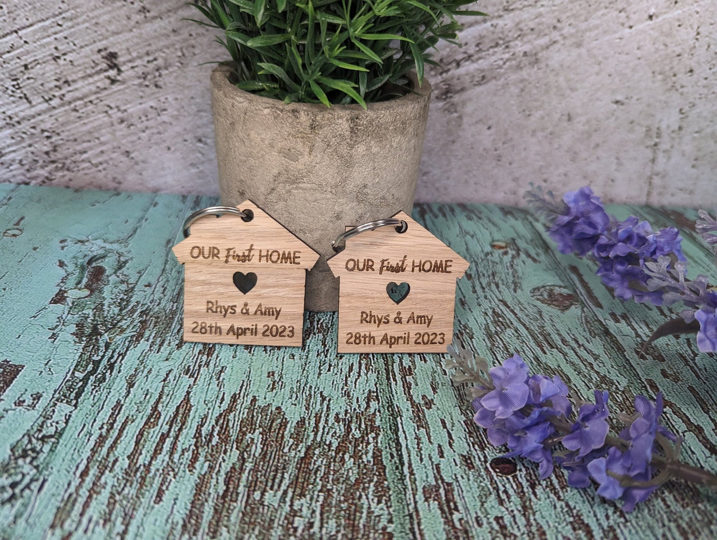 Personalised Wooden Keyrings for New Home Owners | Customisable 'Our New Home' Gift - CherryGroveCraft