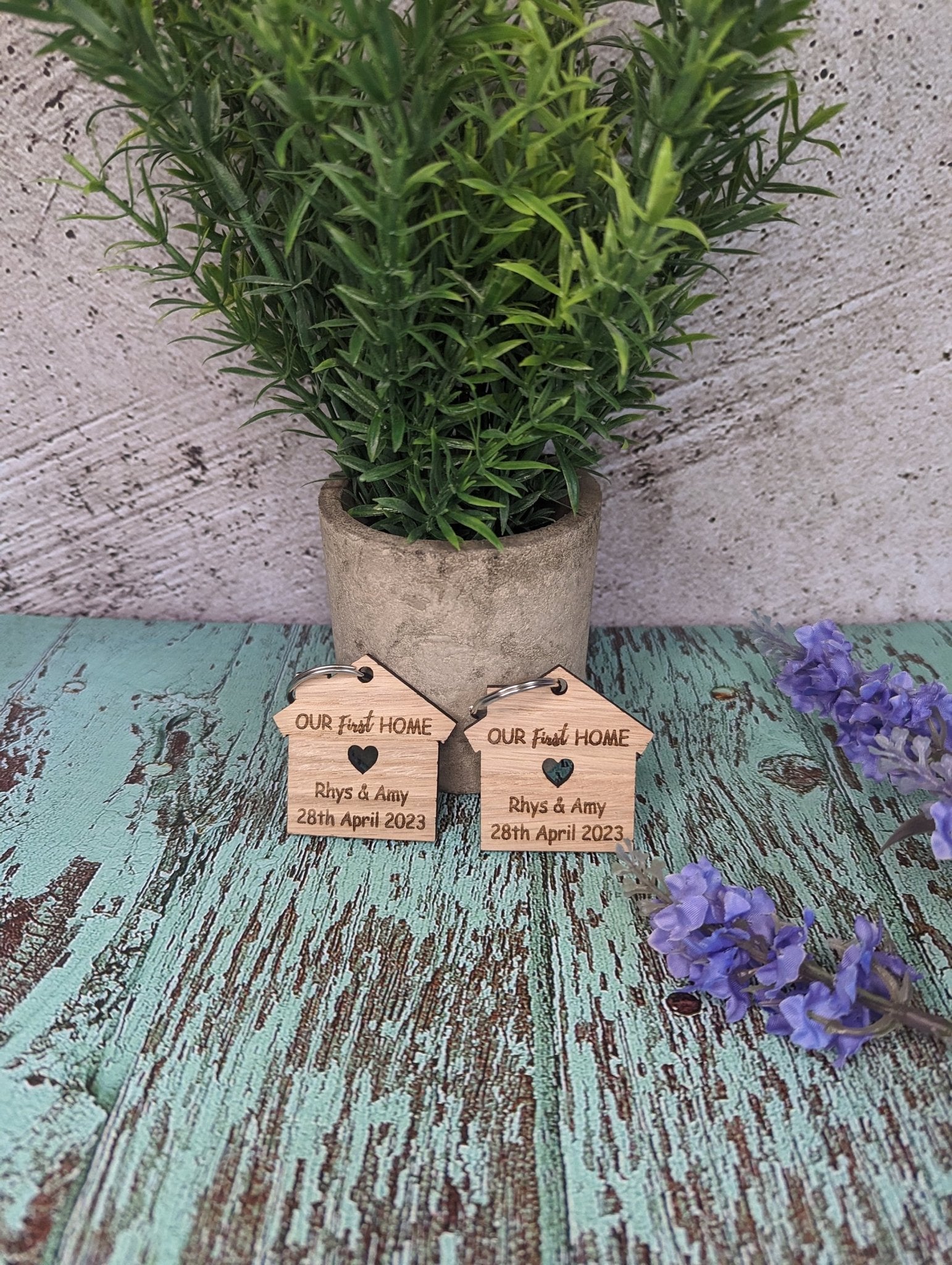 Personalised Wooden Keyrings for New Home Owners | Customisable 'Our New Home' Gift - CherryGroveCraft