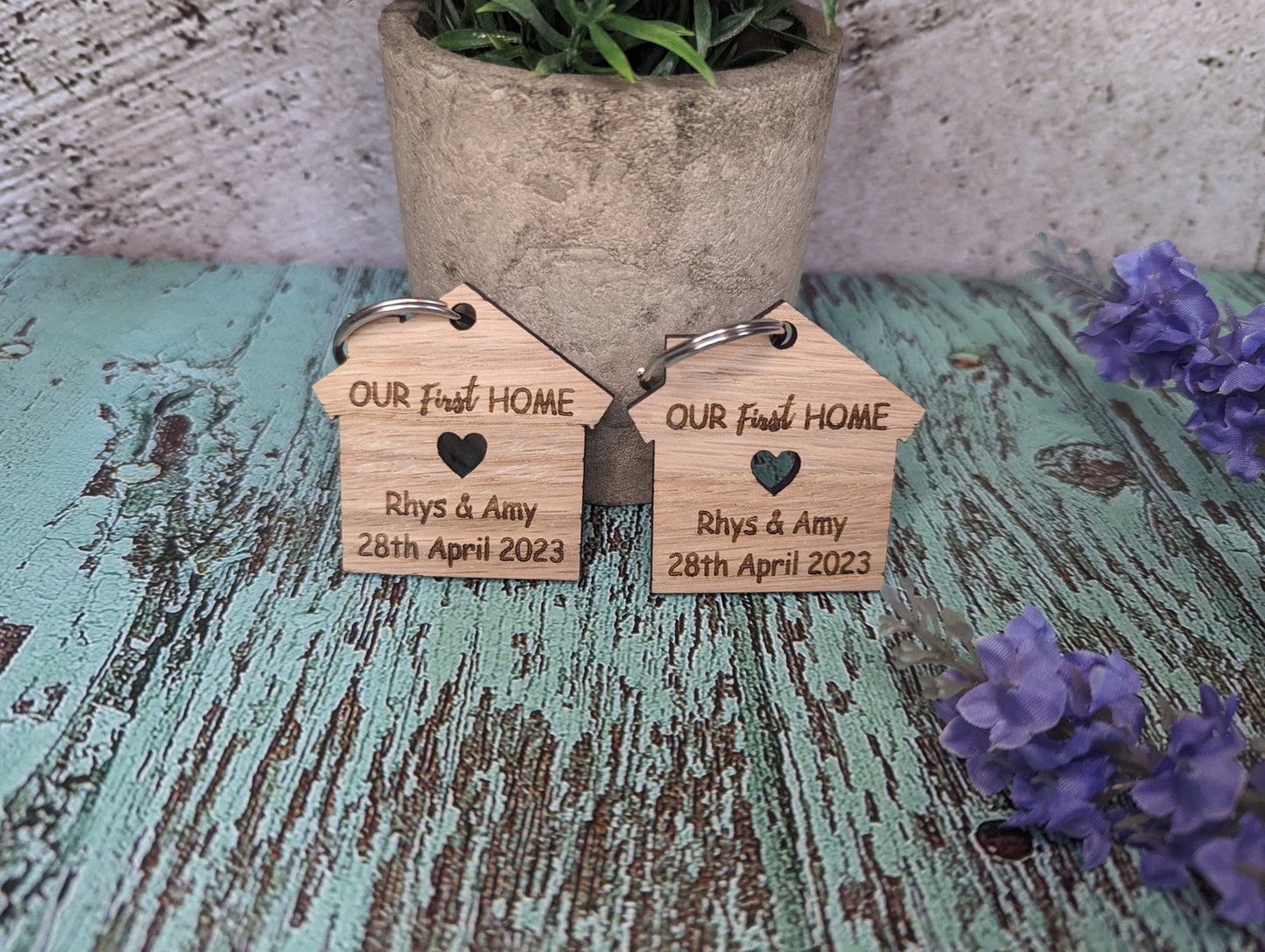 Personalised Wooden Keyrings for New Home Owners | Customisable 'Our New Home' Gift - CherryGroveCraft