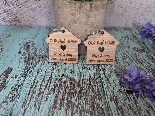 Personalised Wooden Keyrings for New Home Owners | Customisable 'Our New Home' Gift - CherryGroveCraft