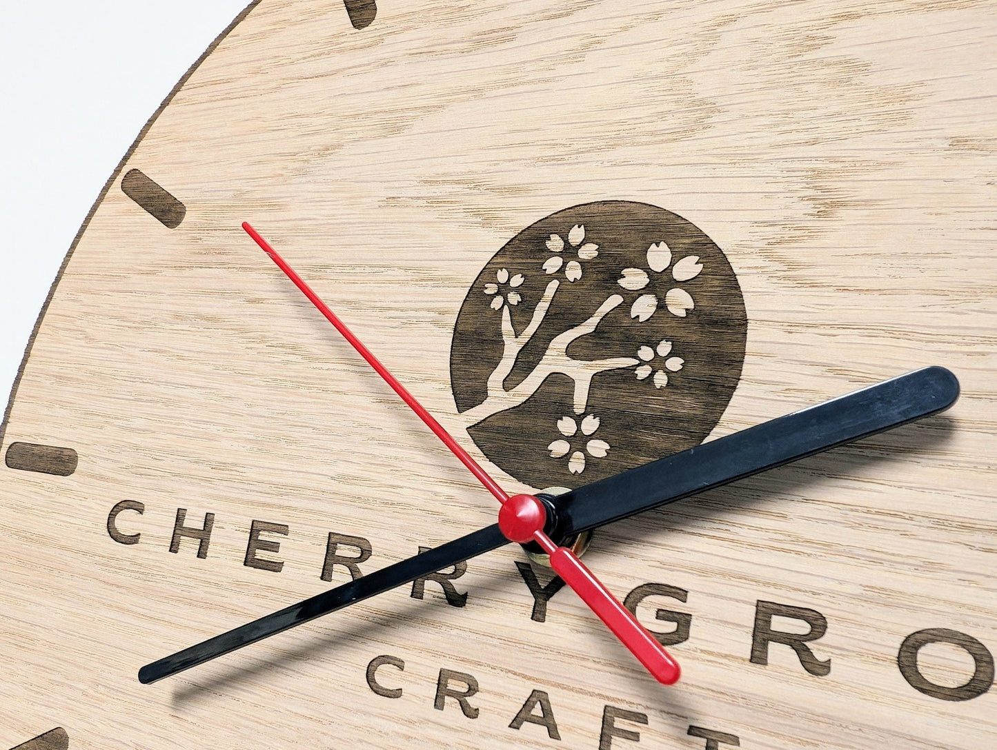 Personalised Wooden Logo Wall Clock - Custom Engraved Branded Timepiece - Eco-Friendly Oak Veneer - Sustainable Packaging - 30cm - CherryGroveCraft
