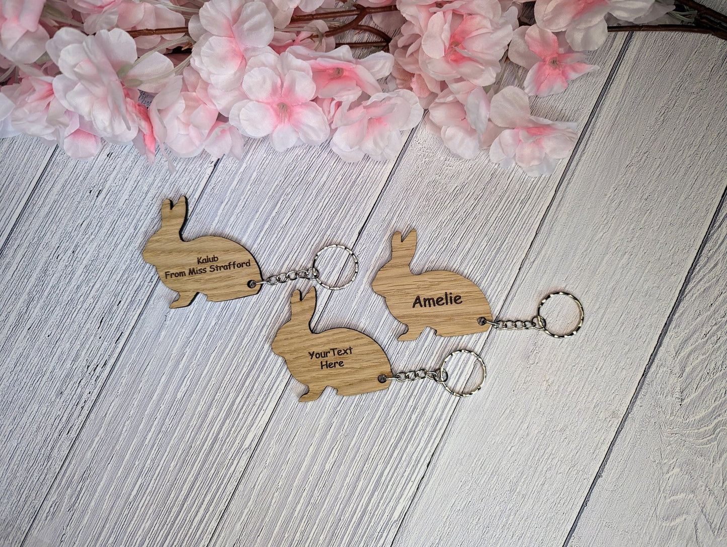 Personalised Wooden Rabbit Keyring | Custom Text Engraving | Gift for Rabbit Lovers | Easter Keychain - CherryGroveCraft
