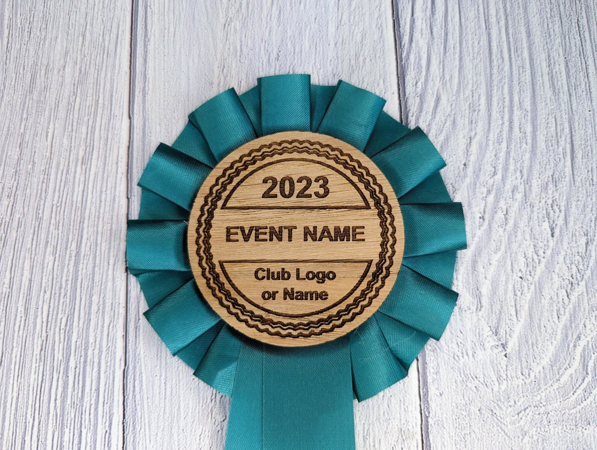 Personalised Wooden Rosette's | Free Design Service | Customised 90mm Rosette with 60mm Wooden Centre | Award Ribbon | Dog & Horse Shows - CherryGroveCraft