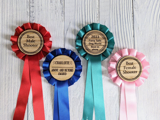 Personalised Wooden Rosette's | Free Design Service | Rosettes in 4 Colours - CherryGroveCraft