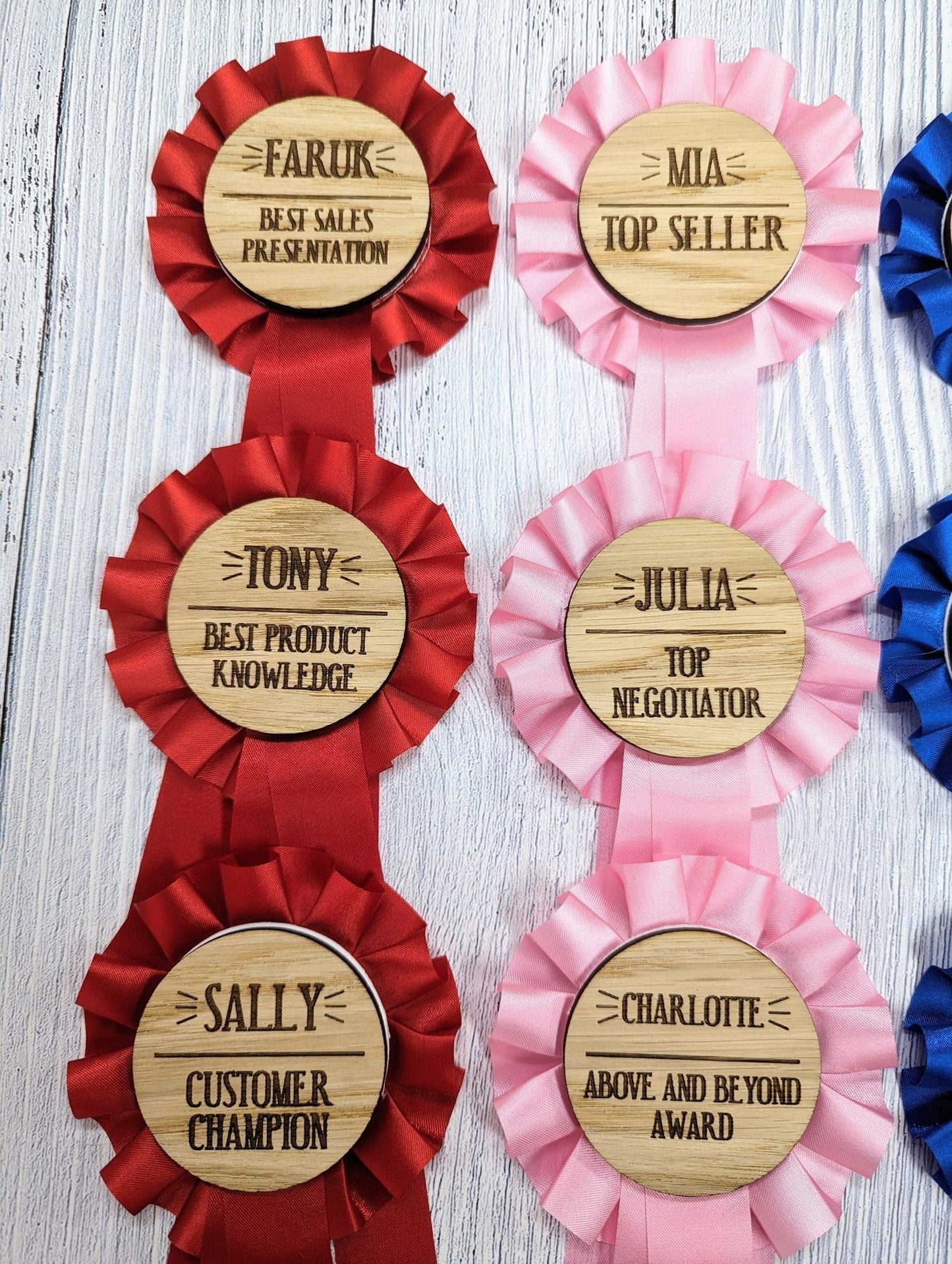 Personalised Wooden Sales Awards Rosette - Celebrate Sales Excellence! | Customised Oak Rosettes in 4 Colours | Award Ribbon - CherryGroveCraft