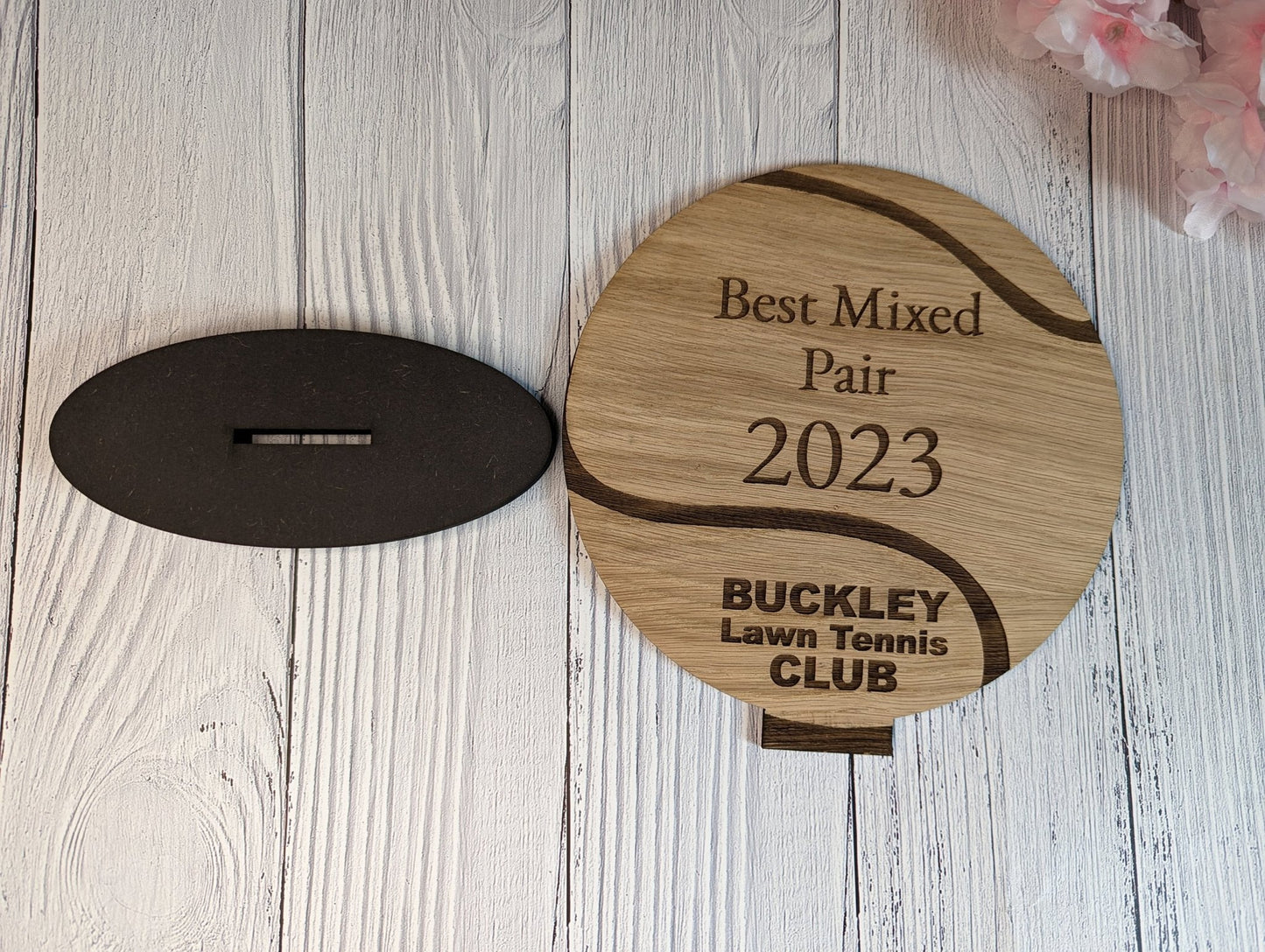 Personalised Wooden Tennis Trophies | Tennis Ball Shaped Award for Clubs & Events - CherryGroveCraft