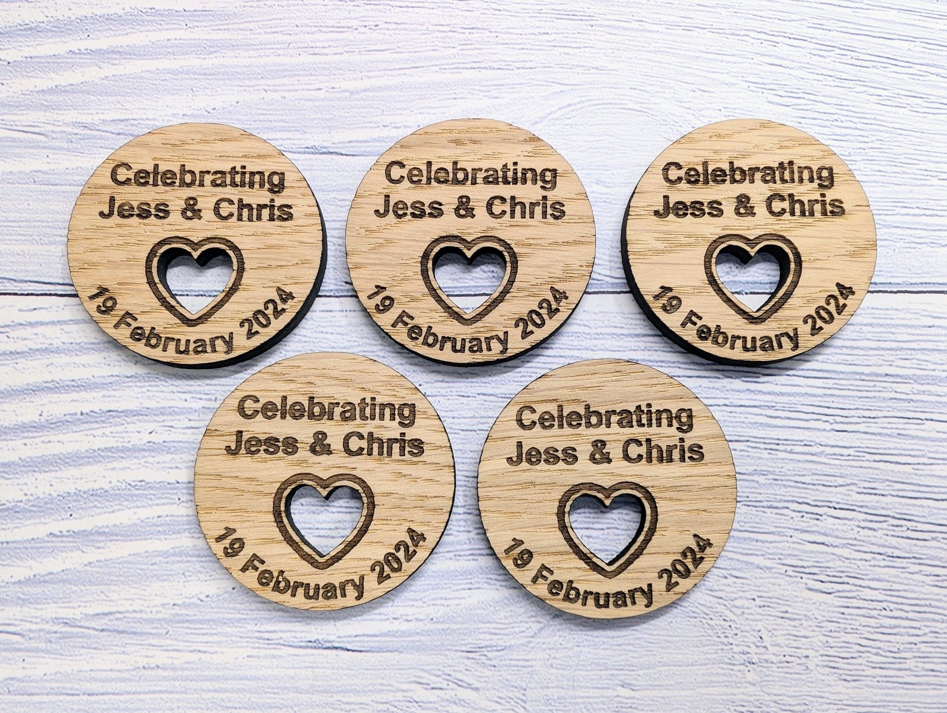 Personalised Wooden Wedding Favour Discs, Unique Table Favours - CherryGroveCraft