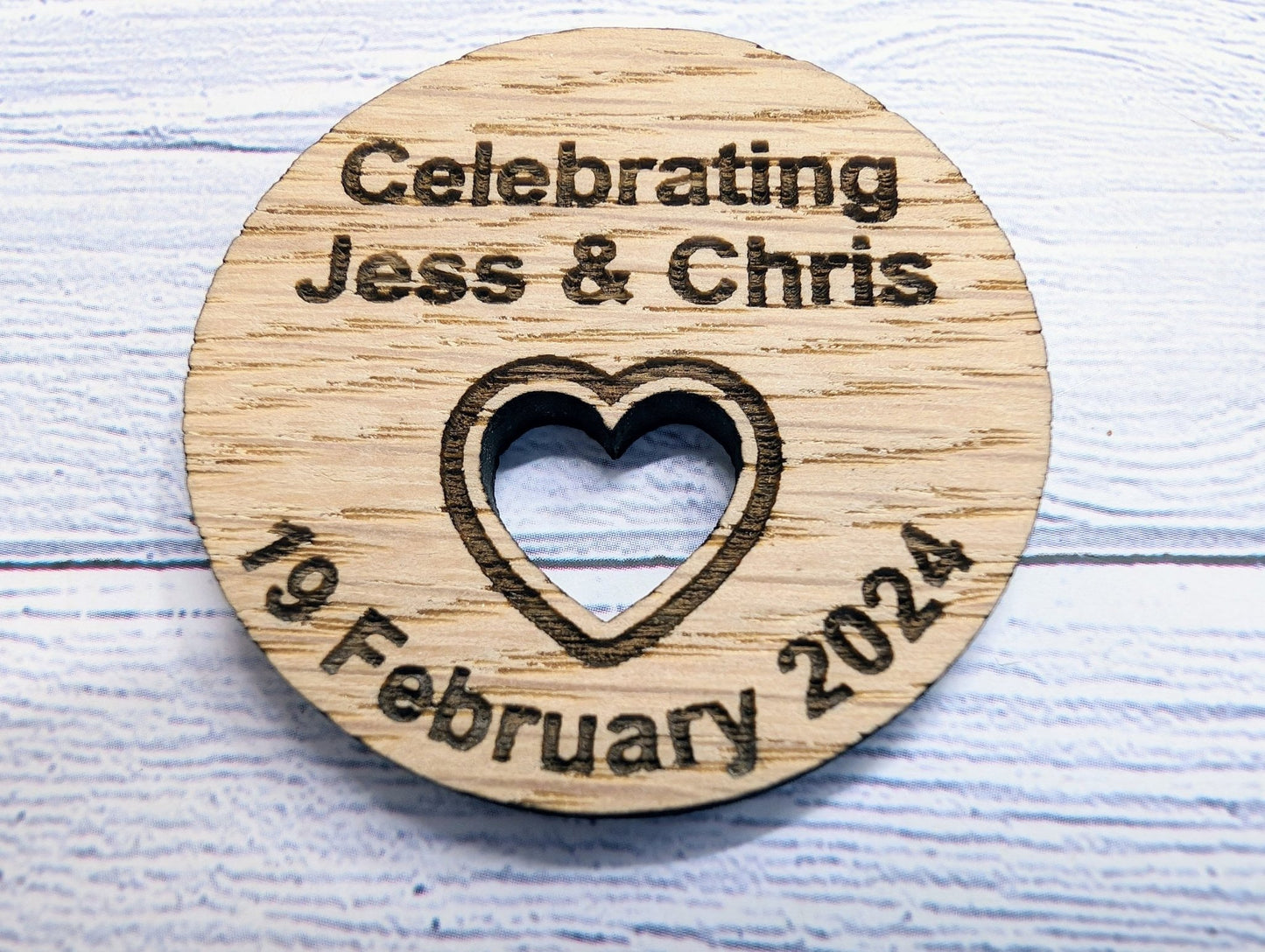 Personalised Wooden Wedding Favour Discs, Unique Table Favours - CherryGroveCraft