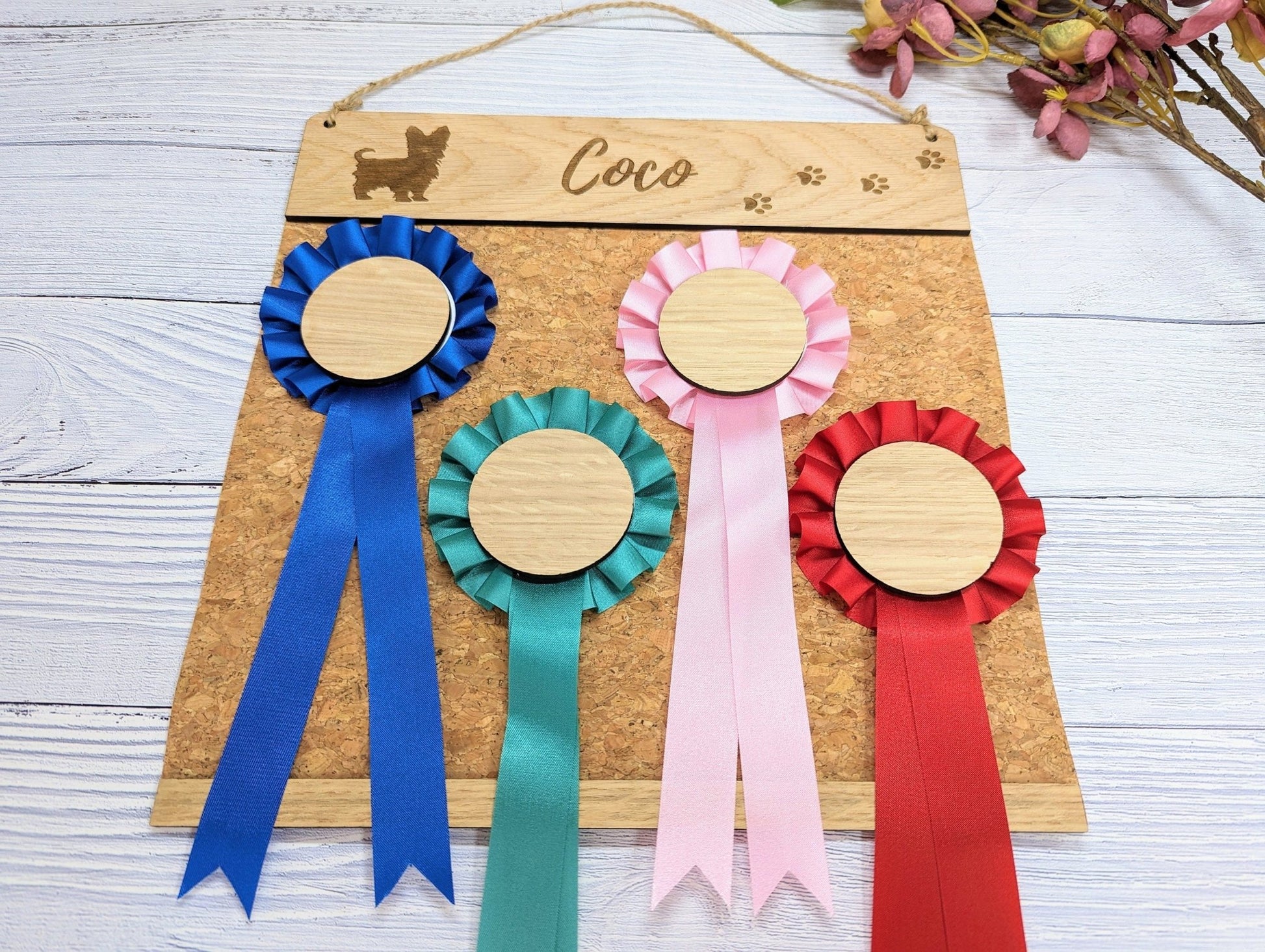 Personalised Yorkshire Terrier Rosette Holder - Custom Dog Show Award Display - Handcrafted Wooden Keepsake for Pet Lovers - CherryGroveCraft